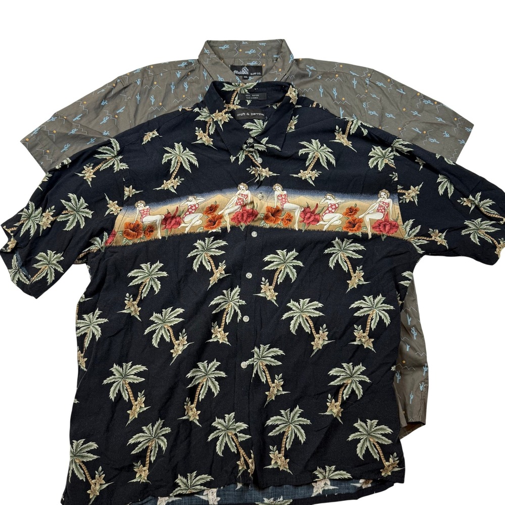Lot of 2 Men XXL Shirts Molokai Surf Co Cactus Croft & Barrow Pinup Girl Rayon